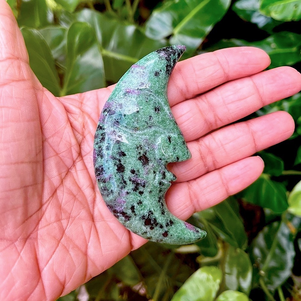 Ruby Zoisite Crescent Moon Carving